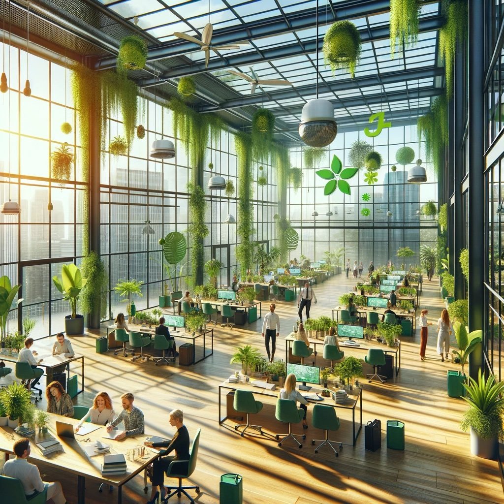 Menschen, die in einem von grünen Pflanzen bevölkerten Büro sitzen